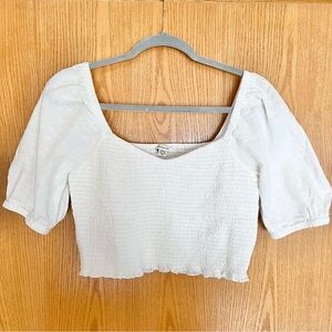 White Puff Sleeve Smocked Top